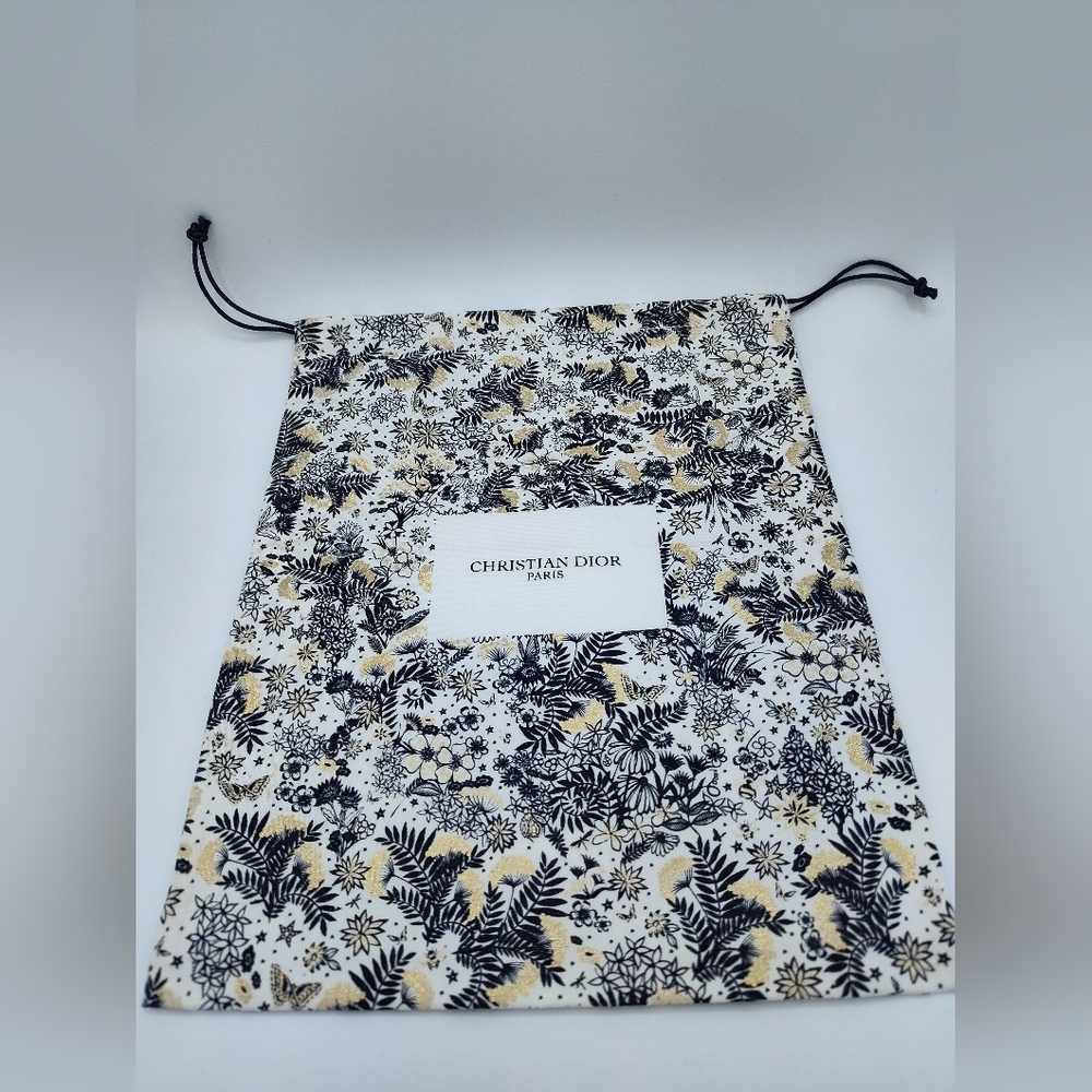 Christian Dior Paris Drawstring Dust Bag Floral Gold Black Authentic Packaging